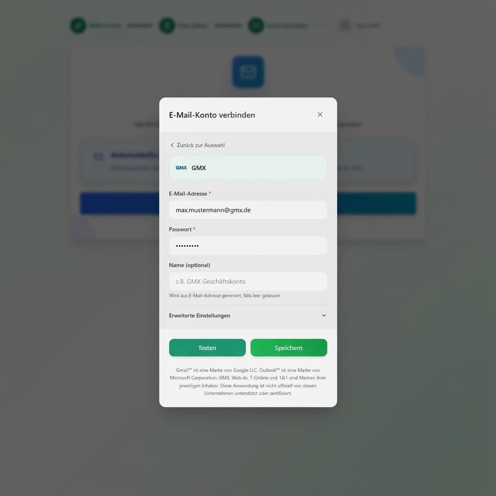 E-Mail-Zugangsdaten eingeben
