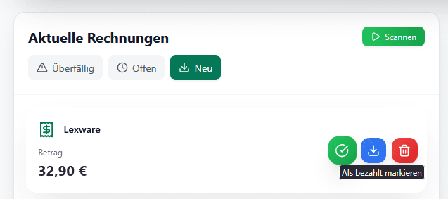 Detailansicht der Quick Action Buttons