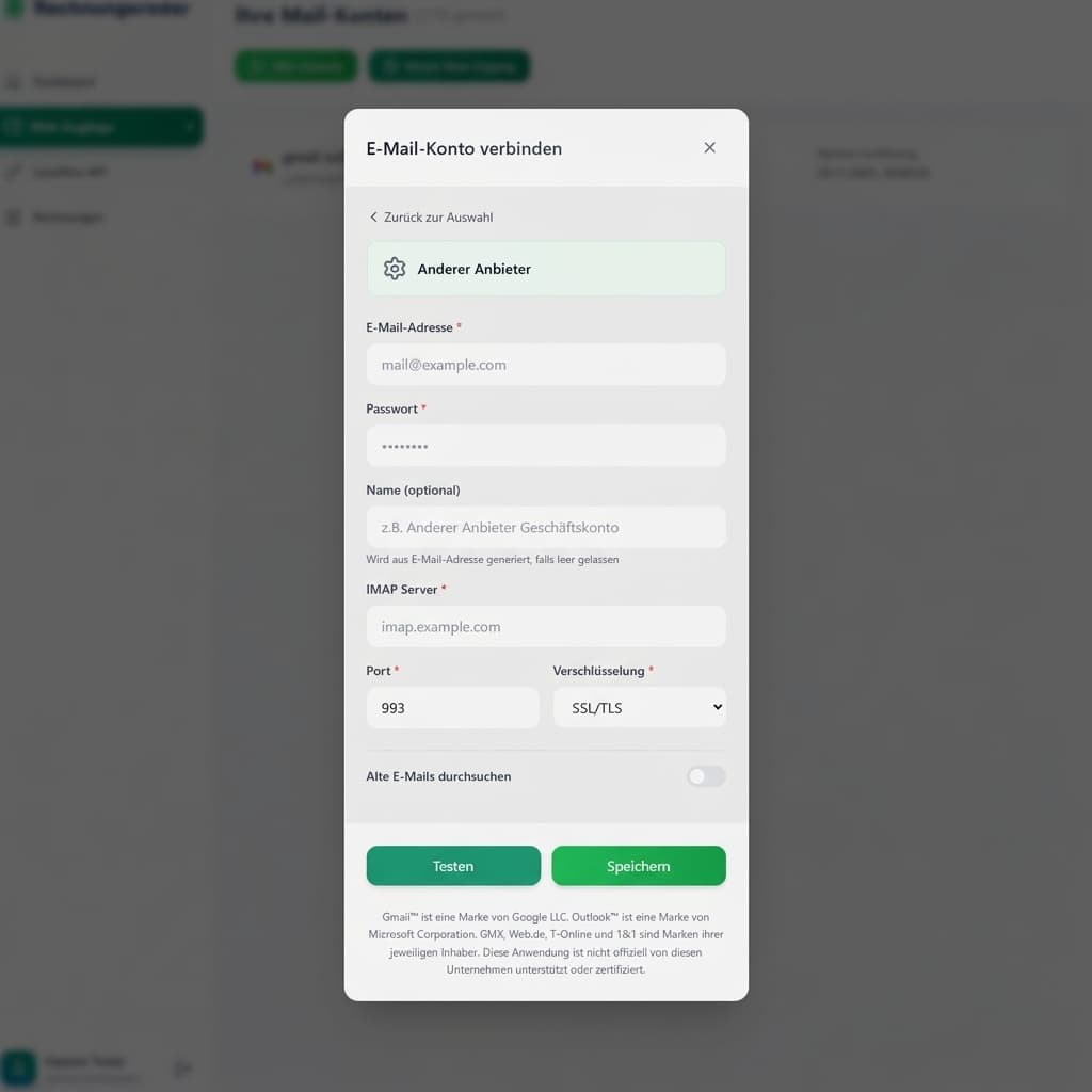 Manuelle Eingabe der Serverdaten