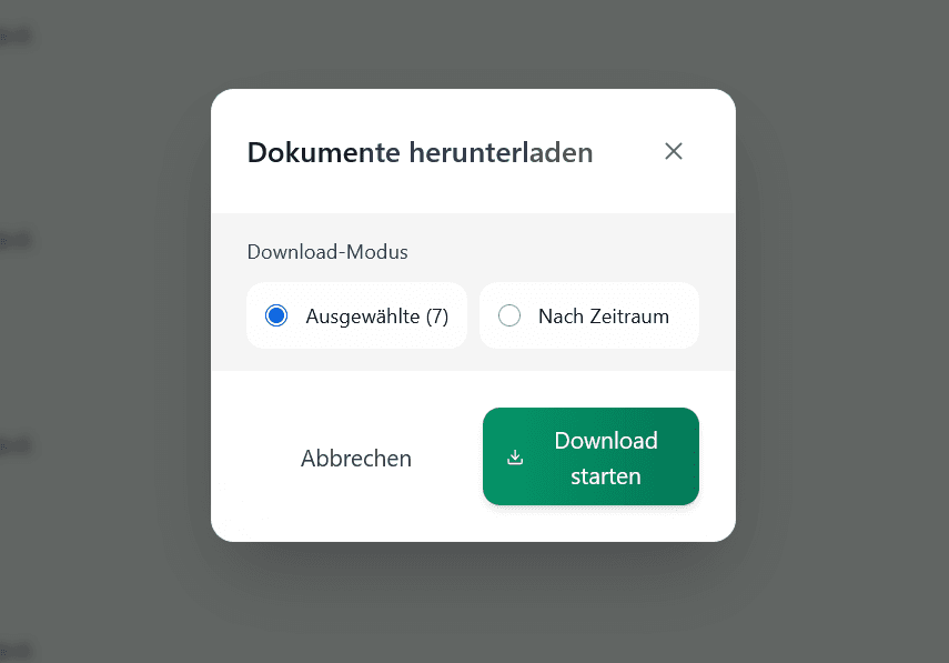 Ausgewählte Dokumente mit Download-Button