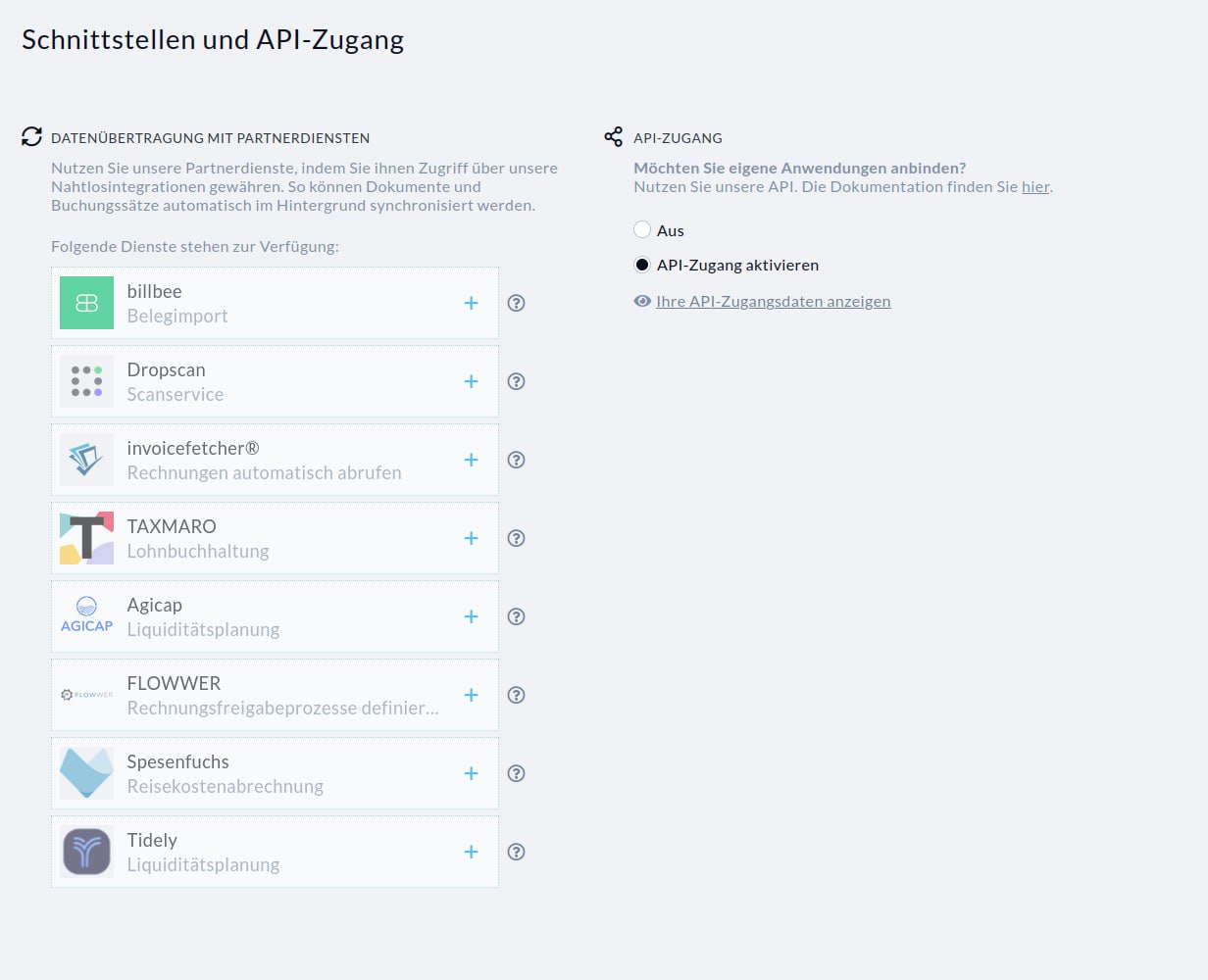BuchhaltungsButler API-Zugang in den Einstellungen aktivieren