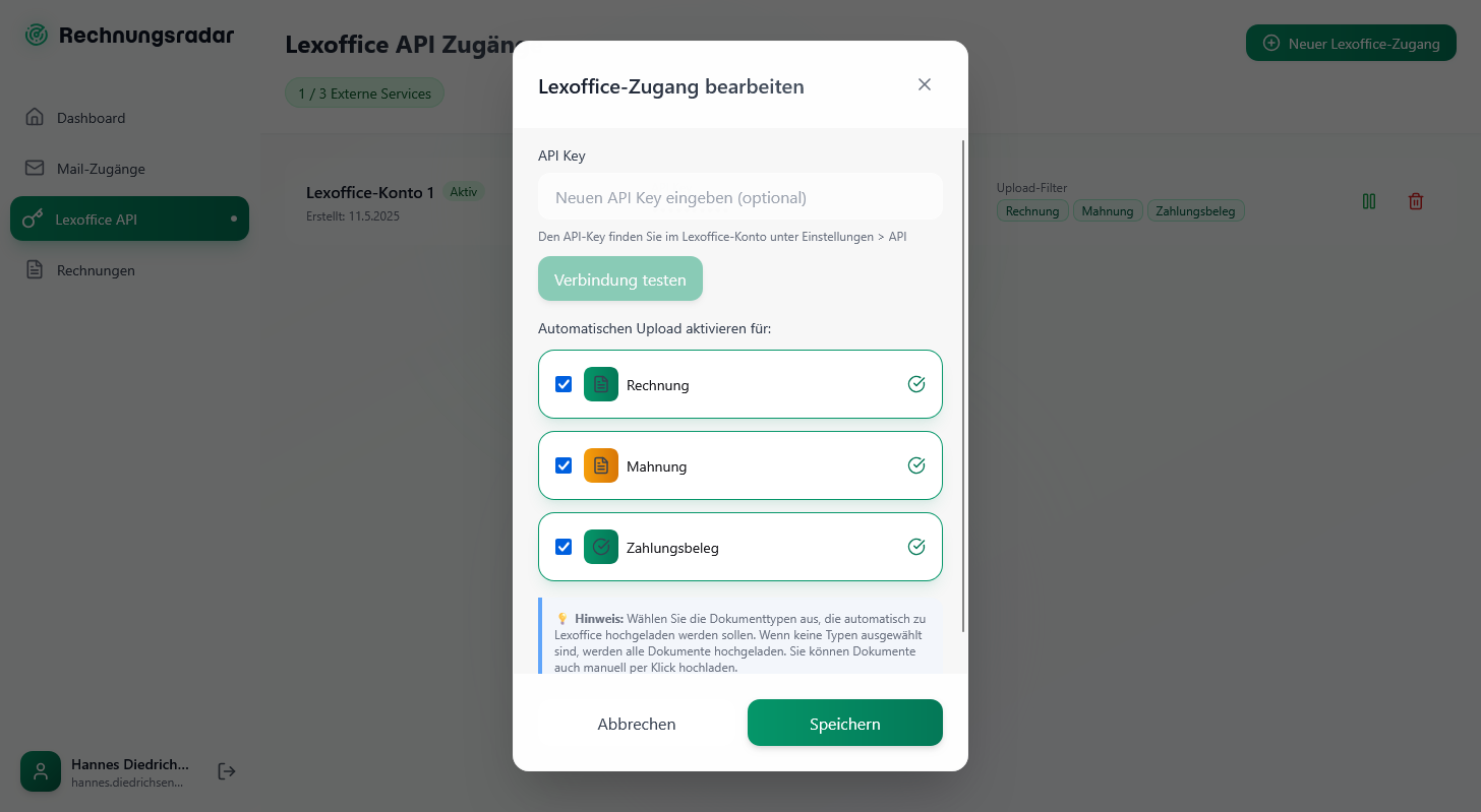 Lexoffice Integration - Automatischer und manueller Upload von Dokumenten